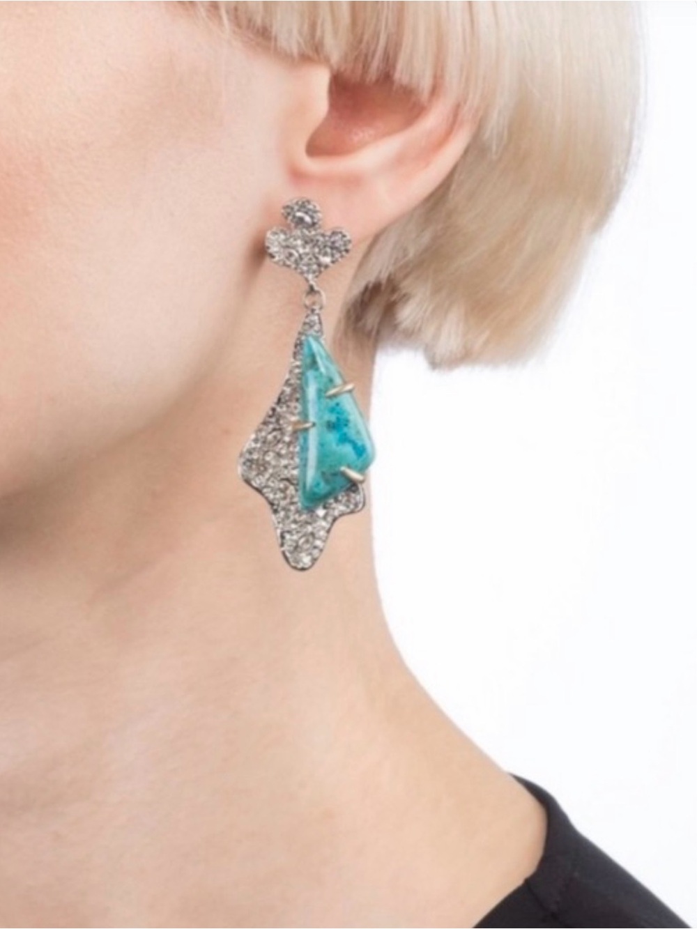 NEW Alexis Bittar Roxbury Earrings Turquoise Blue Clear Crystal AU09